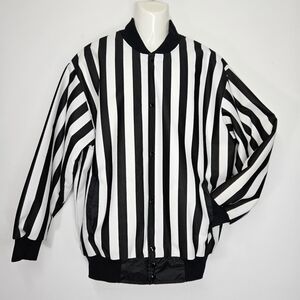 Honig's Men's M Jacket Vintage Referee Bomber Black White Stripe Pockets Unisex